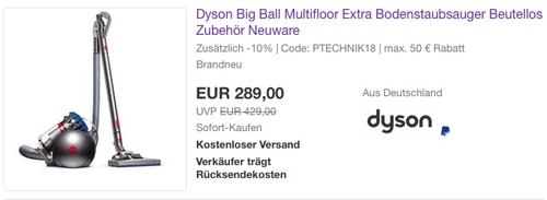 Dyson Big Ball Multifloor Extra Bodenstaubsauger - jetzt 10% billiger Dyson Big Ball Multifloor Extra Bodenstaubsauger - jetzt 10% billiger