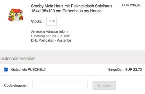 eBay 10% Rabat-Aktion auf Spielzeug: Smoby Mein Haus mit Picknicktisch Spielhaus 154x135x120 cm - jetzt 15% billiger
