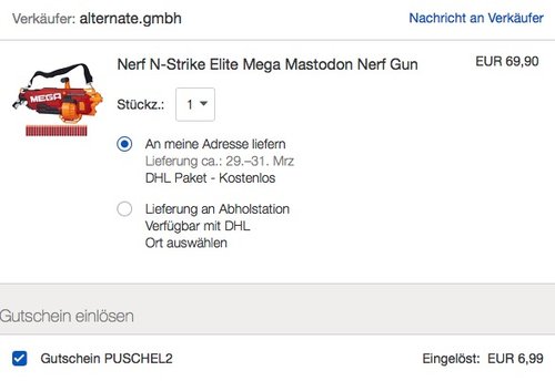 eBay 10% Rabat-Aktion auf Spielzeug: Nerf N-Strike Elite Mega Mastodon Nerf Gun - jetzt 21% billiger eBay 10% Rabat-Aktion auf Spielzeug: Nerf N-Strike Elite Mega Mastodon Nerf Gun - jetzt 21% billiger