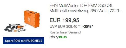 eBay 10% Rabat-Aktion auf Handwerk: FEIN MultiMaster TOP FMM 350QSL Multifunktionswerkzeug - jetzt 17% billiger