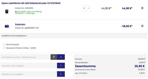 Epson LabelWorks LW-400 Etikettendrucker (180dpi) - jetzt 19% billiger Epson LabelWorks LW-400 Etikettendrucker (180dpi) - jetzt 19% billiger