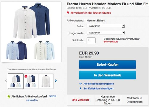 Eterna Herren Hemden Modern Fit und Slim Fit - jetzt 14% billiger