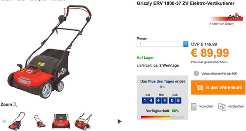 Grizzly ERV 1800-37 ZV Elektro-Vertikutierer - jetzt 35% billiger Grizzly ERV 1800-37 ZV Elektro-Vertikutierer - jetzt 35% billiger