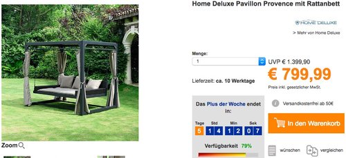 Home Deluxe Pavillon Provence mit Rattanbett - jetzt 11% billiger Home Deluxe Pavillon Provence mit Rattanbett - jetzt 11% billiger