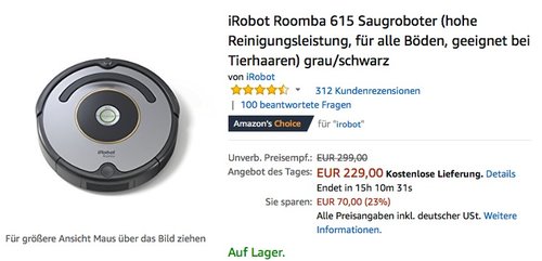 iRobot Roomba 615 Saugroboter - jetzt 14% billiger