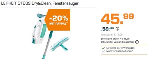 LEIFHEIT 51003 Dry&Clean Fenstersauger - jetzt 20% billiger