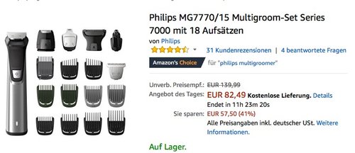 Philips MG7770-15 Multigroom-Set Series 7000 mit 18 Aufsätzen - jetzt 25% billiger Philips MG7770-15 Multigroom-Set Series 7000 mit 18 Aufsätzen - jetzt 25% billiger