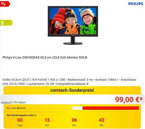 Philips V-Line 240V5QDAB 60,5 cm (23,8 Zoll) Monitor - jetzt 11% billiger