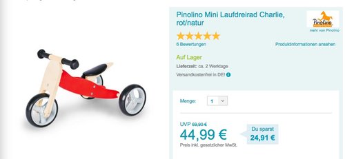 Pinolino Mini Laufdreirad Charlie - jetzt 10% billiger