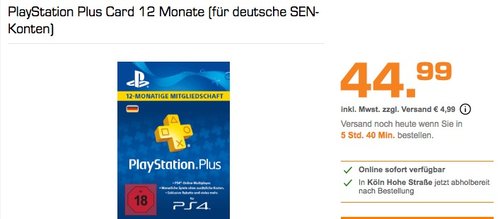PlayStation Plus Card 12 Monate (für deutsche SEN-Konten) - jetzt 25% billiger PlayStation Plus Card 12 Monate (für deutsche SEN-Konten) - jetzt 25% billiger