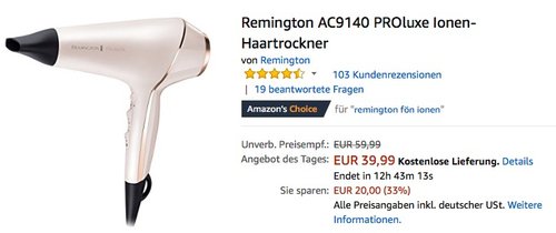 Remington AC9140 PROluxe Ionen-Haartrockner - jetzt 33% billiger Remington AC9140 PROluxe Ionen-Haartrockner - jetzt 33% billiger