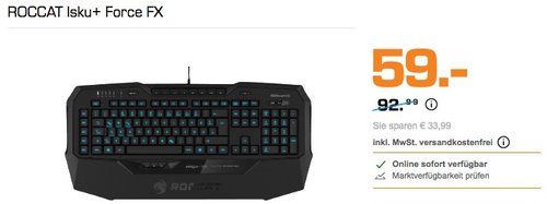 ROCCAT Isku+ Force FX Gaming Tastatur - jetzt 24% billiger ROCCAT Isku+ Force FX Gaming Tastatur - jetzt 24% billiger