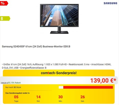 Samsung S24E450F 61cm (24 Zoll) Business-Monitor - jetzt 13% billiger Samsung S24E450F 61cm (24 Zoll) Business-Monitor - jetzt 13% billiger