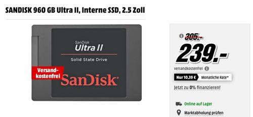 SANDISK 960 GB Ultra II, Interne SSD Festplatte 2.5 Zoll - jetzt 9% billiger