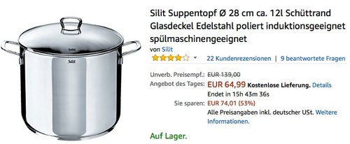 Silit Suppentopf Ø 28 cm ca. 12l - jetzt 32% billiger