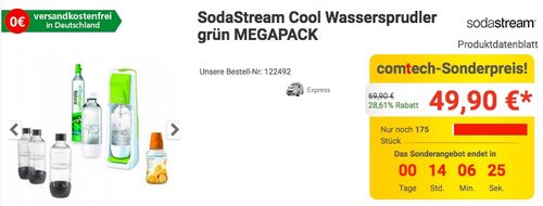 SodaStream Cool Wassersprudler grün MEGAPACK - jetzt 36% billiger SodaStream Cool Wassersprudler grün MEGAPACK - jetzt 36% billiger