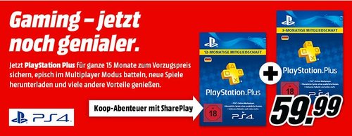 15 Monate PlayStation Plus Mitgliedschaft - jetzt 29% billiger