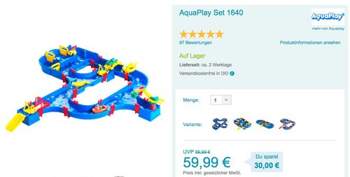 AquaPlay - Kanalfahrt mit 4 Spielstationen - jetzt 13% billiger AquaPlay - Kanalfahrt mit 4 Spielstationen - jetzt 13% billiger