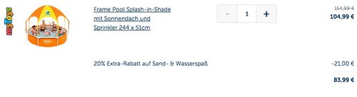 Bestway Frame Pool Splash-in-Shade mit Sonnendach und Sprinkler 244 x 51cm - jetzt 9% billiger