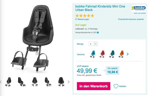 bobike fahrrad kindersitz mini one urban black