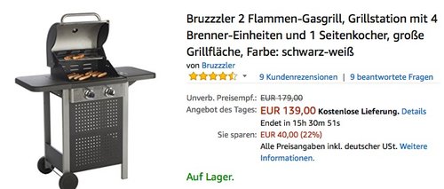 Bruzzzler 2 Flammen-Gasgrill - jetzt 22% billiger Bruzzzler 2 Flammen-Gasgrill - jetzt 22% billiger