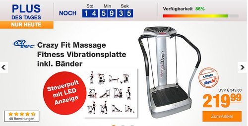 Crazy Fit Massage Fitness Vibrationsplatte inkl. Bänder Silber - jetzt 10% billiger