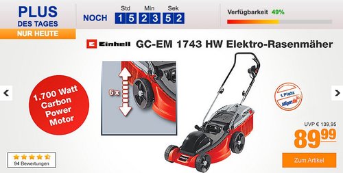Einhell GC-EM 1743 HW Elektro-Rasenmäher - jetzt 3% billiger
