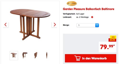 Garden Pleasure Balkontisch Baltimore, oval, klappbar - jetzt 14% billiger