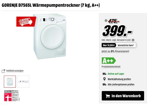 GORENJE D7565L Wärmepumpentrockner - jetzt 12% billiger GORENJE D7565L Wärmepumpentrockner - jetzt 12% billiger