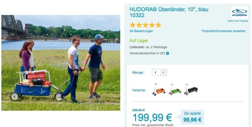 HUDORA Überländer Bollerwagen 10" blau - jetzt 19% billiger