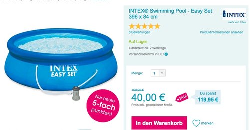 INTEX Swimming Pool - Easy Set mit Filterpumpe, 396 x 84 cm - jetzt 42% billiger