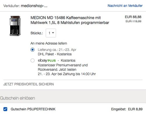 MEDION MD 15486 Kaffeemaschine mit Mahlwerk 1,5L 8 Mahlstufen programmierbar - jetzt 22% billiger