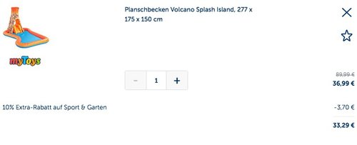 myToys.de 10 % Rabatt auf Sport & Garten: Bestway Planschbecken Volcano Splash Island, 277 x 175 x 150 cm - jetzt 14% billiger myToys.de 10 % Rabatt auf Sport & Garten: Bestway Planschbecken Volcano Splash Island, 277 x 175 x 150 cm - jetzt 14% billiger