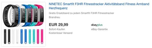 NINETEC Smartfit F3HR Fitnesstracker + Gratis Ersatzband zu jedem Smartfit F3HR Fitnesstracker - jetzt 33% billiger
