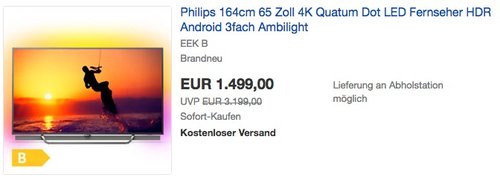 Philips 164cm 65 Zoll 4K Quatum Dot LED Fernseher mit 3fach Ambilight - jetzt 20% billiger Philips 164cm 65 Zoll 4K Quatum Dot LED Fernseher mit 3fach Ambilight - jetzt 20% billiger