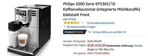 Philips 5000 Serie EP5365/10 Kaffeevollautomat - jetzt 16% billiger