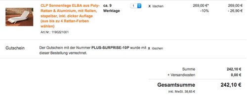 Plus.de Onlineshop 10% Rabatt aus fast alles: CLP Sonnenliege ELBA - jetzt 10% billiger