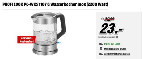 PROFI COOK PC-WKS 1107 G Wasserkocher Inox (2200 Watt) - jetzt 31% billiger PROFI COOK PC-WKS 1107 G Wasserkocher Inox (2200 Watt) - jetzt 31% billiger