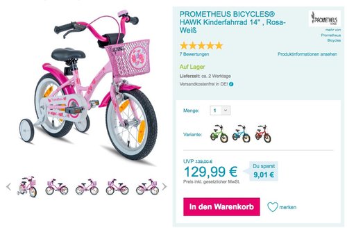PROMETHEUS HAWK Kinderfahrrad 14 Zoll - jetzt 6% billiger