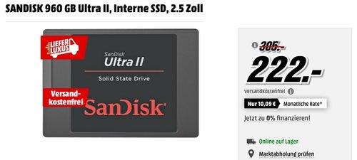 SANDISK 960 GB Ultra II, Interne SSD, 2.5 Zoll - jetzt 17% billiger