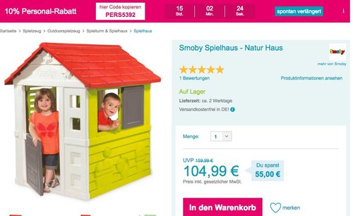 Smoby Spielhaus - Natur - jetzt 16% billiger Smoby Spielhaus - Natur - jetzt 16% billiger