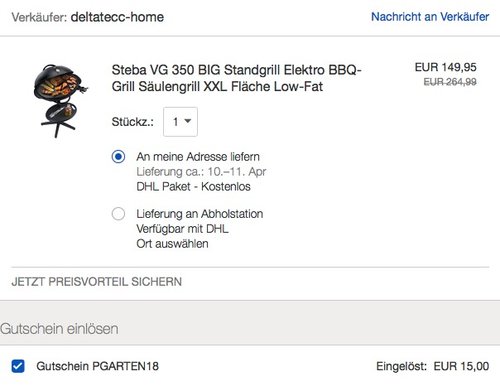 Steba VG 350 BIG Standgrill Elektro BBQ-Grill Säulengrill - jetzt 10% billiger
