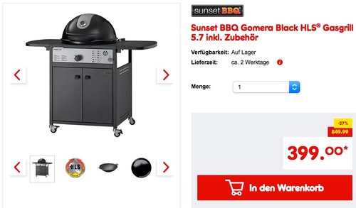 Sunset BBQ Gomera Black HLS® Gasgrill 5.7 inkl. Zubehör - jetzt 15% billiger