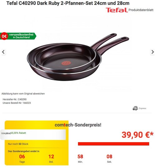 Tefal C40290 Dark Ruby 2-Pfannen-Set 24cm und 28cm - jetzt 13% billiger