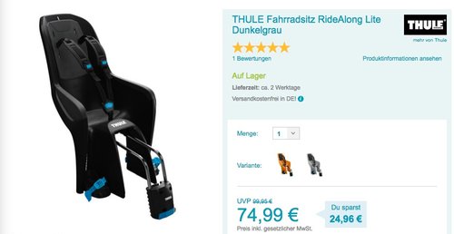 THULE Fahrradsitz RideAlong Lite dunkelgrau - jetzt 16% billiger