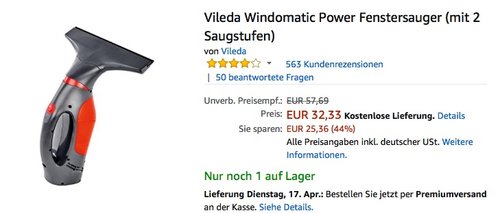 Vileda Windomatic Power Fenstersauger - jetzt 20% billiger Vileda Windomatic Power Fenstersauger - jetzt 20% billiger