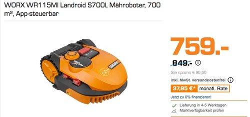 Worx WR115MI Landroid Rasen Mähroboter SO700i bis 700 m2 - jetzt 11% billiger