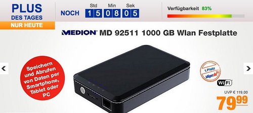 1000 GB WLAN Festplatte MEDION® LIFE® S88411 (MD 92511) - jetzt 33% billiger 1000 GB WLAN Festplatte MEDION® LIFE® S88411 (MD 92511) - jetzt 33% billiger