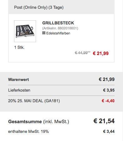 5-tlg. Grillbesteck aus Edelstahl im Koffer - jetzt 17% billiger 5-tlg. Grillbesteck aus Edelstahl im Koffer - jetzt 17% billiger
