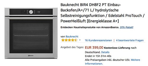 Bauknecht BIR4 DH8F2 PT Einbau-Backofen - jetzt 16% billiger Bauknecht BIR4 DH8F2 PT Einbau-Backofen - jetzt 16% billiger